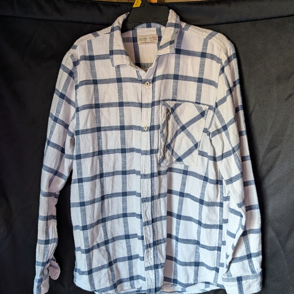 Zara Navy and White Checkered Men's Shirt
